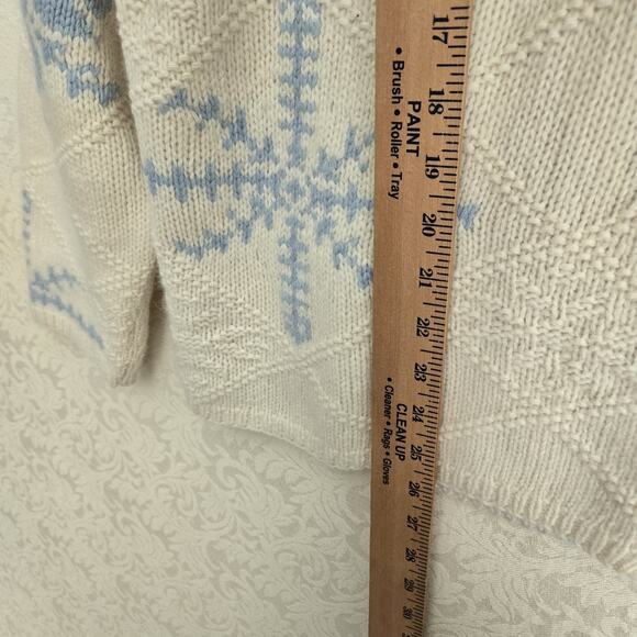 VTG Talbots Lambswool Angora Cardigan 1X Ivory Blue Snowflakes Holiday - Picture 13 of 14